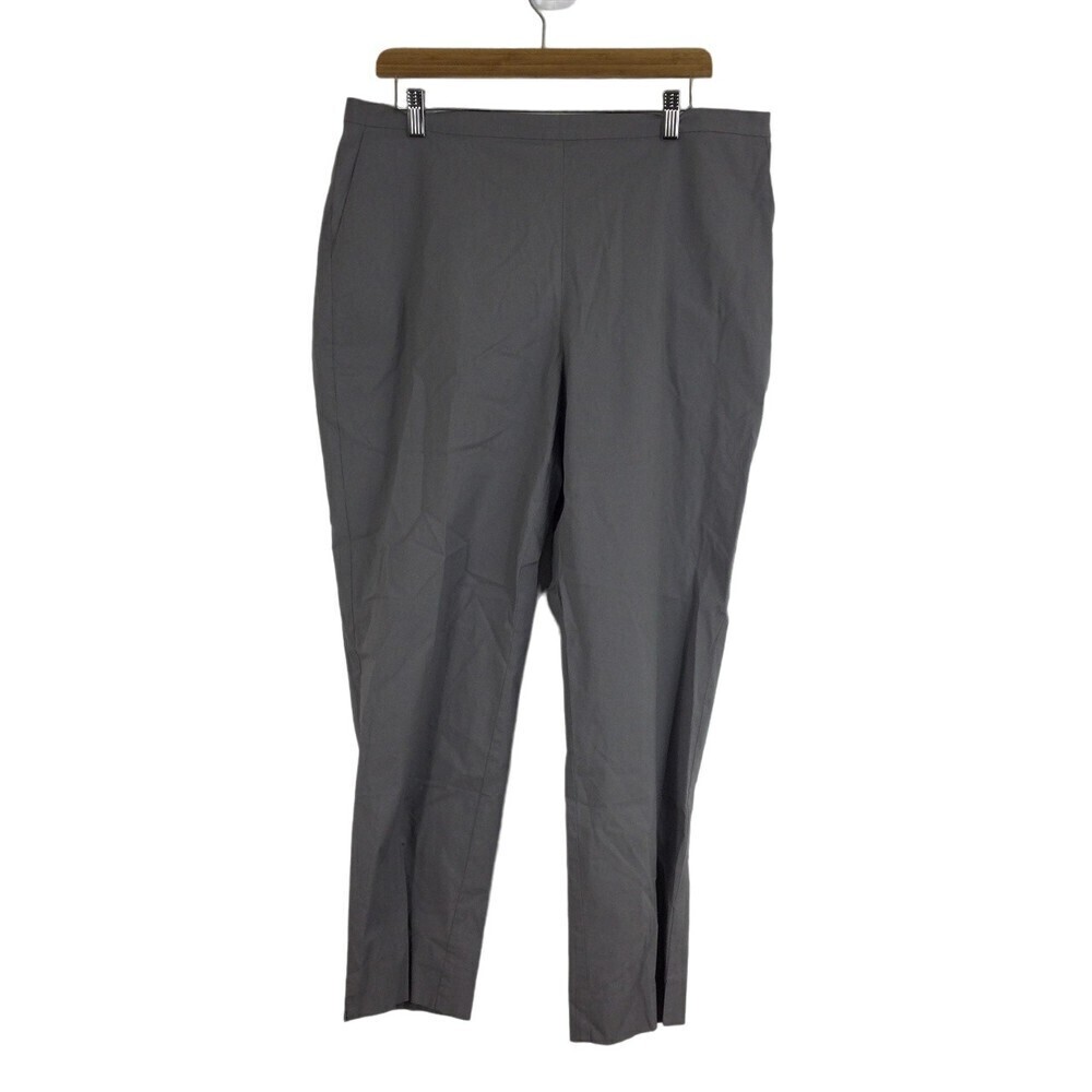 Eileen Fisher Womens Organic Cotton Stretch Poplin Hi Waisted Pants Gray…